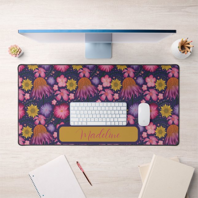 Vintage Wildflower Purple Floral Pattern Desk Mat (Office 1)