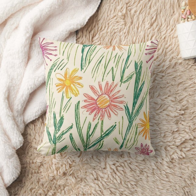 Vintage Wildflower Sketch (10) Cushion (Blanket)