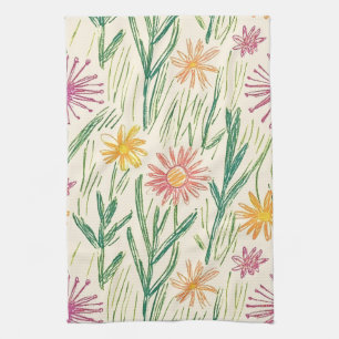 Vintage Wildflower Sketch (10) Tea Towel