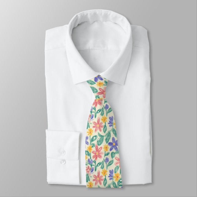 Vintage Wildflower Sketch (1) Tie (Tied)