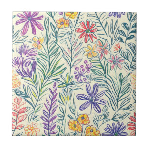 Vintage Wildflower Sketch (2) Tile