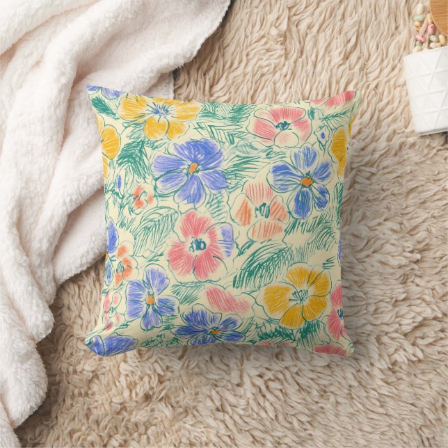 Vintage Wildflower Sketch (3) Cushion (Blanket)