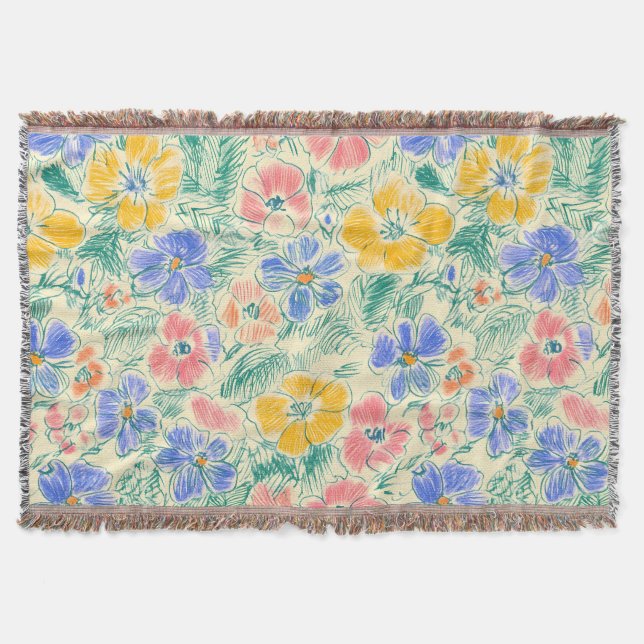 Vintage Wildflower Sketch (3) Throw Blanket (Front)