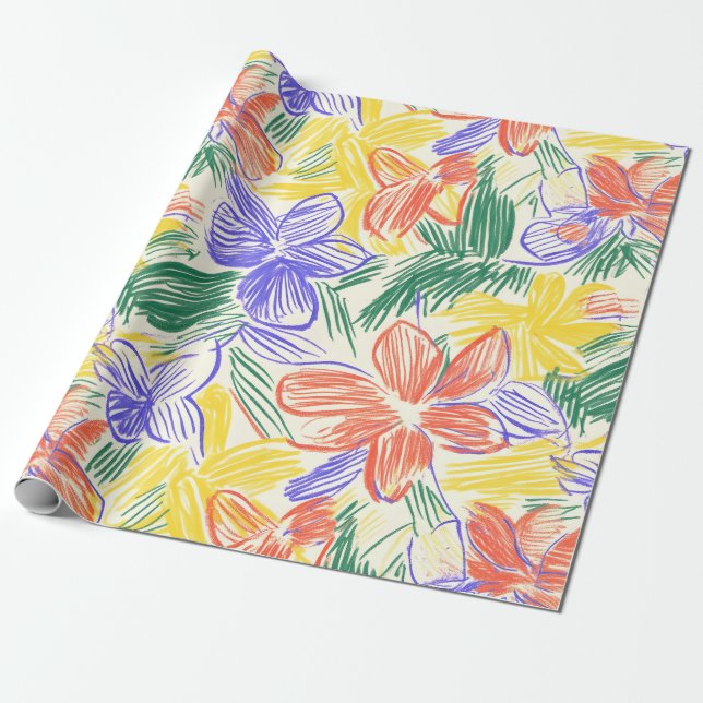 Vintage Wildflower Sketch (5) Wrapping Paper (Unrolled)