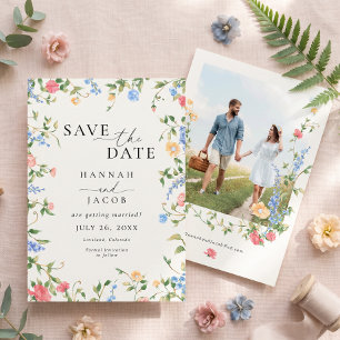 Vintage Wildflower Soft Pastel Photo Wedding Save The Date
