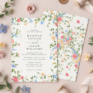 Vintage Wildflower Soft Pastel Wedding Invitation