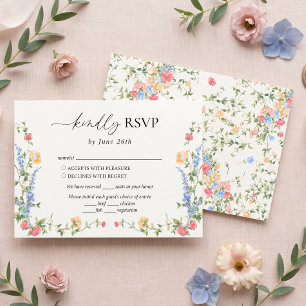 Vintage Wildflower Soft Pastel Wedding RSVP Card