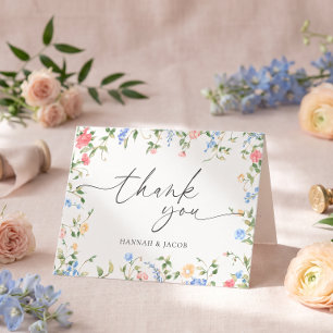Vintage Wildflower Soft Pastel Wedding Thank You Card