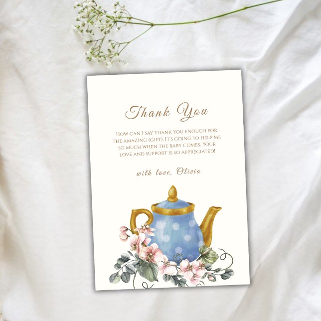 Vintage Wildflower Teapot Baby Shower  Thank You Card (Vintage Wildflower Teapot Baby Shower Thank You Card)