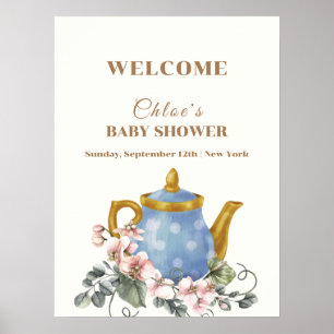 Vintage Wildflower Teapot Baby Shower Welcome Poster