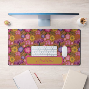 Vintage Wildflower Terracotta Brown Floral Pattern Desk Mat
