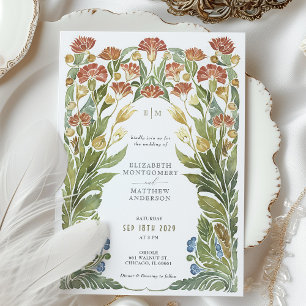 Vintage Wildflower Watercolor Wedding Invitation