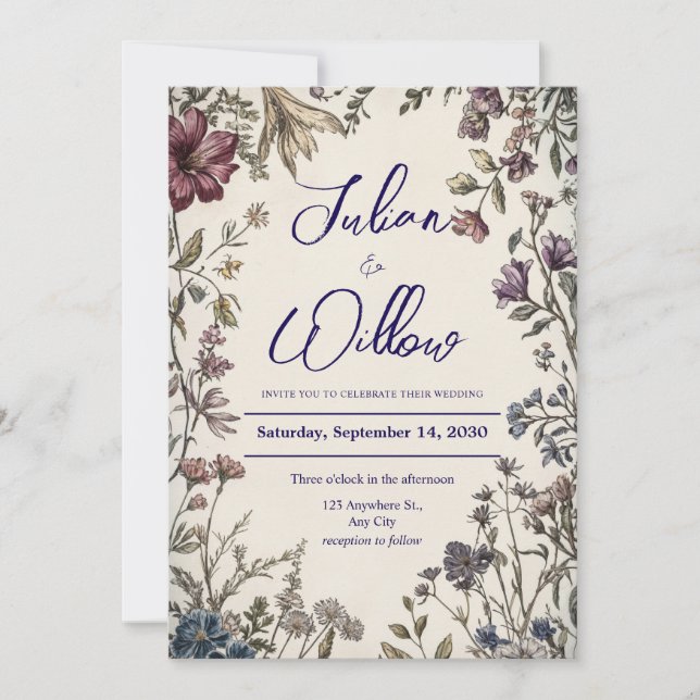 Vintage Wildflower Wedding Invitation (Front)