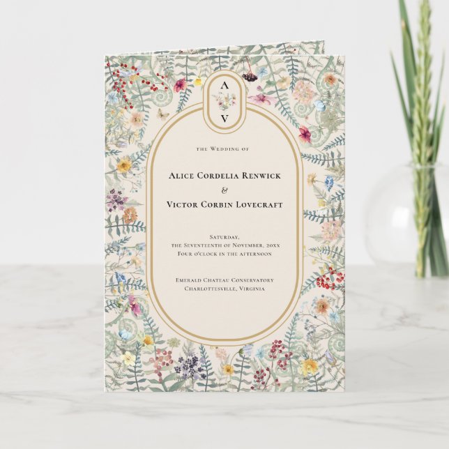 Vintage Wildflower Wedding Monogram Folded Programme (Front)