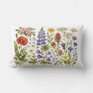 Vintage Wildflowers and Garden Flowers  Lumbar Cushion