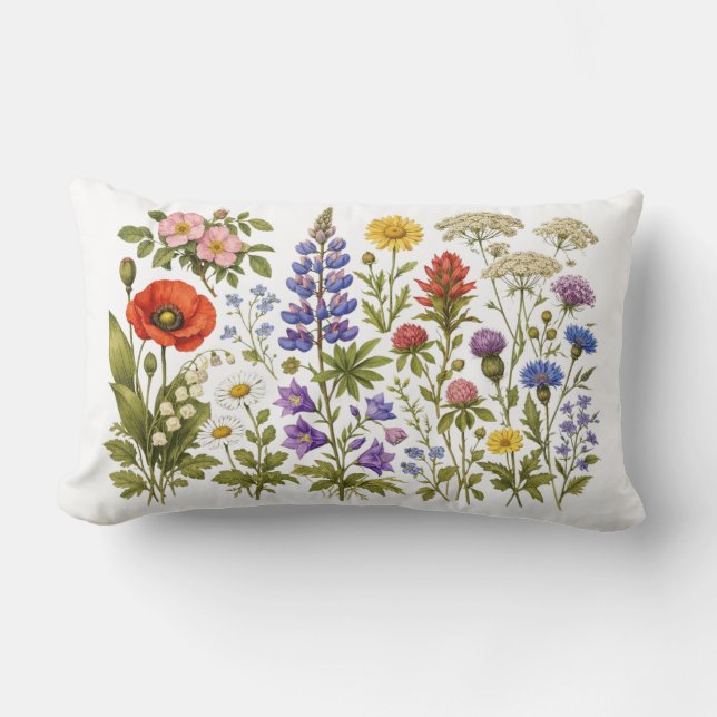Vintage Wildflowers and Garden Flowers  Lumbar Cushion (Front)