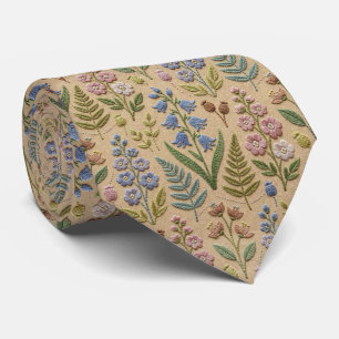 Vintage Wildflowers Faux Embroidery Design Tie