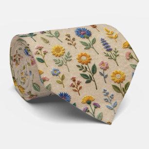 Vintage Wildflowers   Faux Embroidery Design Tie
