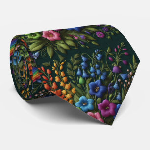 Vintage Wildflowers   Faux Embroidery Design Tie