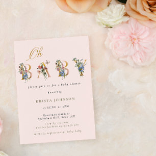 Vintage Wildflowers Gold and Blush Baby Shower Invitation
