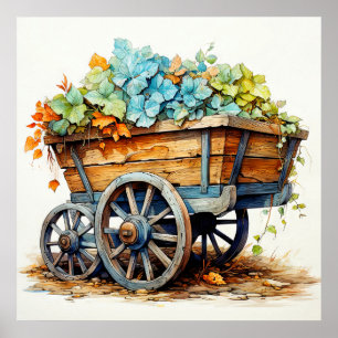 Vintage Wildflowers In A Wooden Wagon Poster