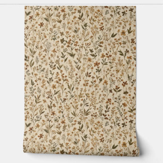 Vintage Wildflowers in Earth Tones on Cream Backgr Wallpaper
