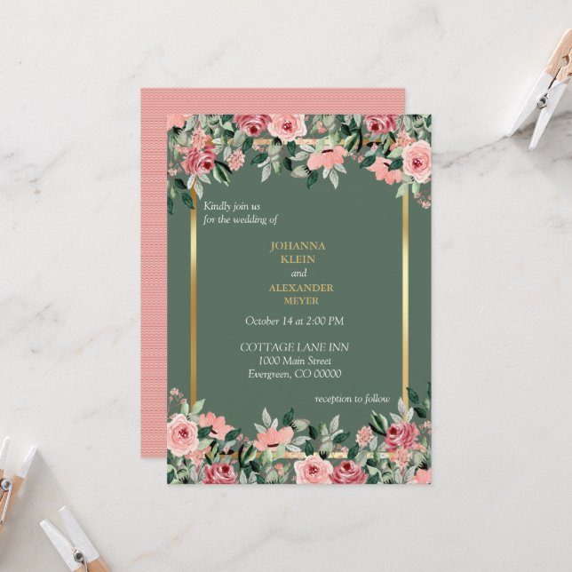 Vintage Wildflowers  Invitation (Front/Back In Situ)