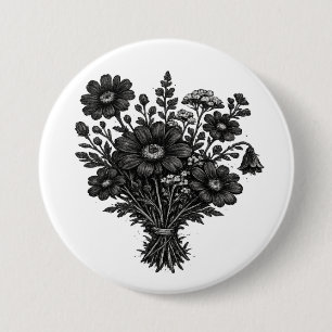 Vintage wildflowers linocut botanical floral art 7.5 cm round badge