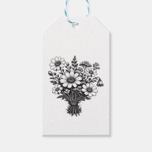 Vintage wildflowers linocut botanical floral art gift tags