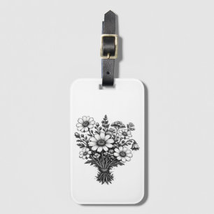Vintage wildflowers linocut botanical floral art luggage tag