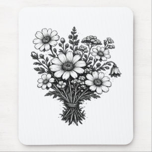Vintage wildflowers linocut botanical floral art mouse pad