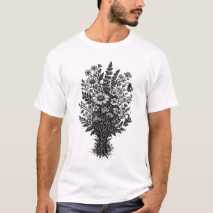 Vintage wildflowers linocut botanical floral art T-Shirt