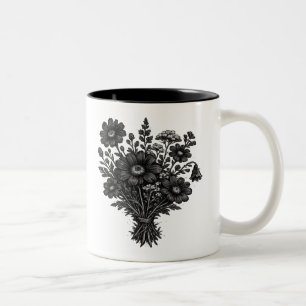 Vintage wildflowers linocut botanical floral art Two-Tone coffee mug