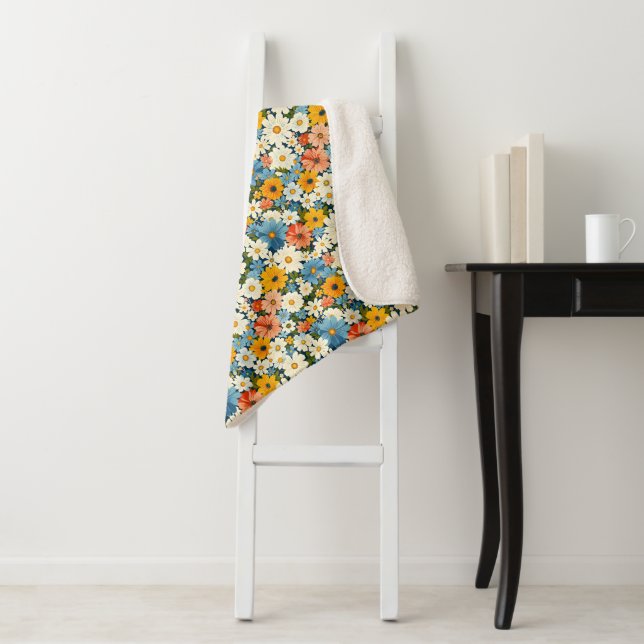 Vintage WildFlowers Pattern Floral Sherpa Blanket (In Situ)