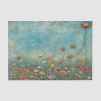 Vintage wildflowers poppies landscape tissue paper