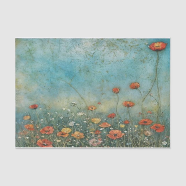 Vintage wildflowers poppies landscape tissue paper (Front)