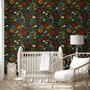 Vintage Wildflowers Red Orange Blue Van Gogh Wallpaper