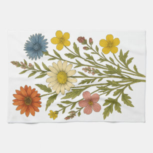 Vintage Wildflowers Tea Towel