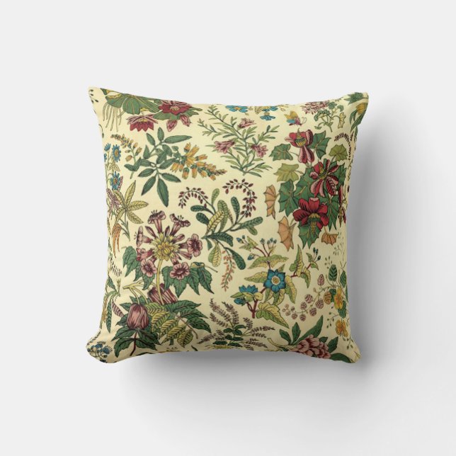 Vintage Wildflowers Throw Pillow (Front)
