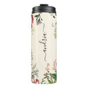 Vintage Wildflowers, Vertical Black Script Name Thermal Tumbler
