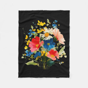 Vintage wildflowers watercolor graphic floral fleece blanket