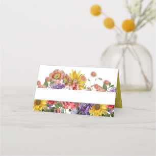 Vintage Wildflowers Wedding Folded Place Card