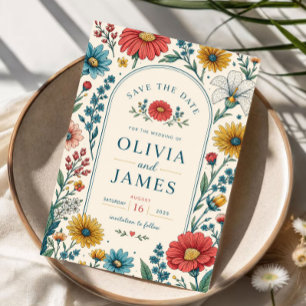 Vintage Wildflowers Wedding Invitation