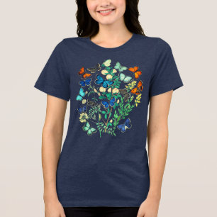 Vintage Wildlife Illustration - Butterfly Garden Tri-Blend Shirt
