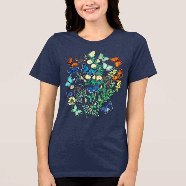 Vintage Wildlife Illustration - Butterfly Garden  Tri-Blend Shirt (Front)