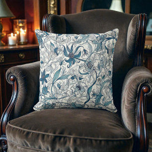 Vintage William Morris Antique Blue Floral Cushion