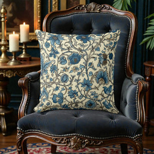 Vintage William Morris Antique Navy Blue Floral Cushion