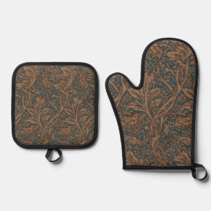 Vintage William Morris Arcadia Full Seamless Oven Mitt & Pot Holder Set