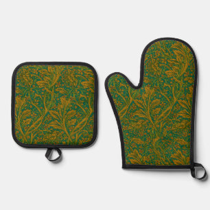 Vintage William Morris Arcadia Full Seamless Oven Mitt & Pot Holder Set