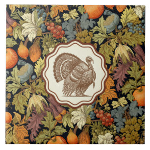 Vintage William Morris Autumn Leaf Pumpkin Turkey Tile